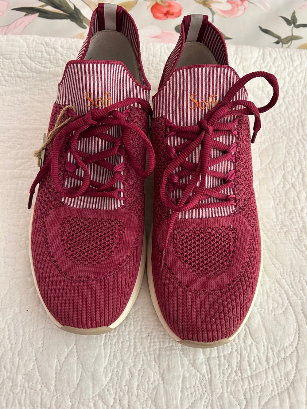 Sofft Burgundy Pink Knit Lace-Up Sneakers